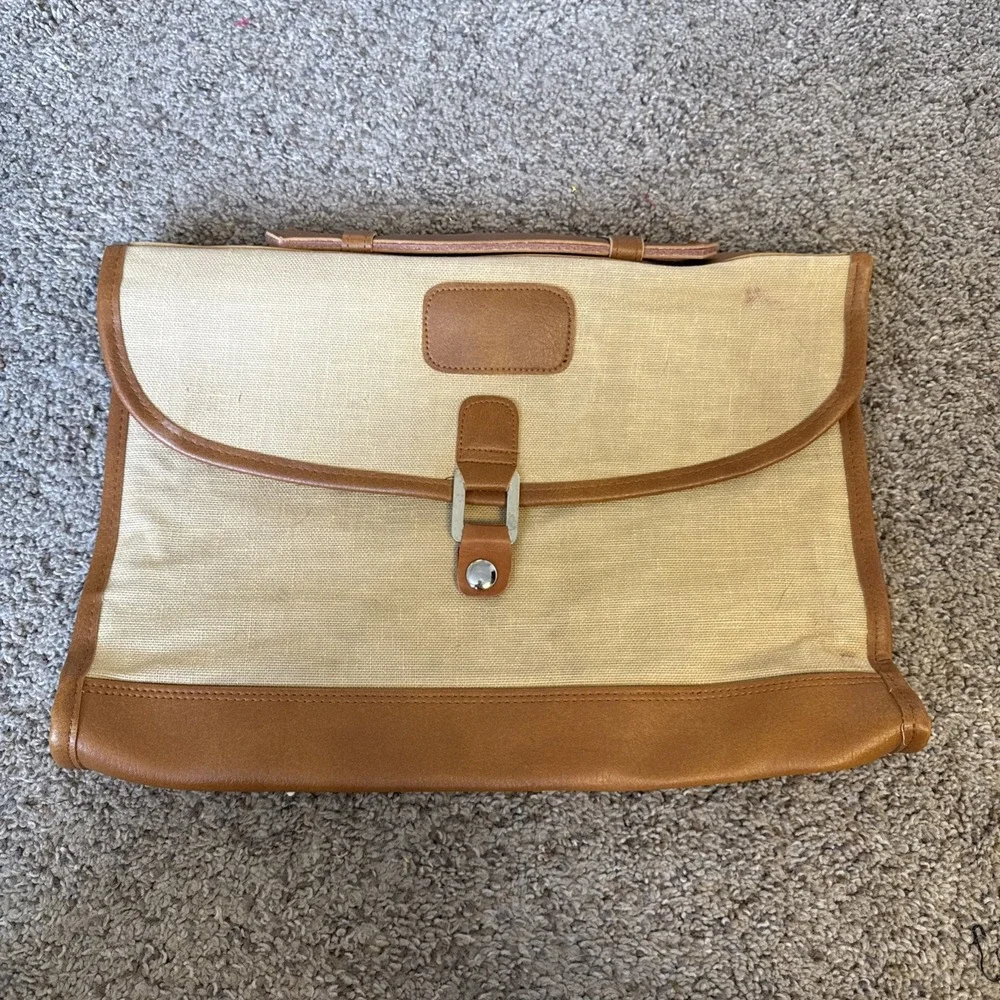 Vintage Charles Revson Attache Briefcase‎ by Ultima II Beige Brown Woven Canvas